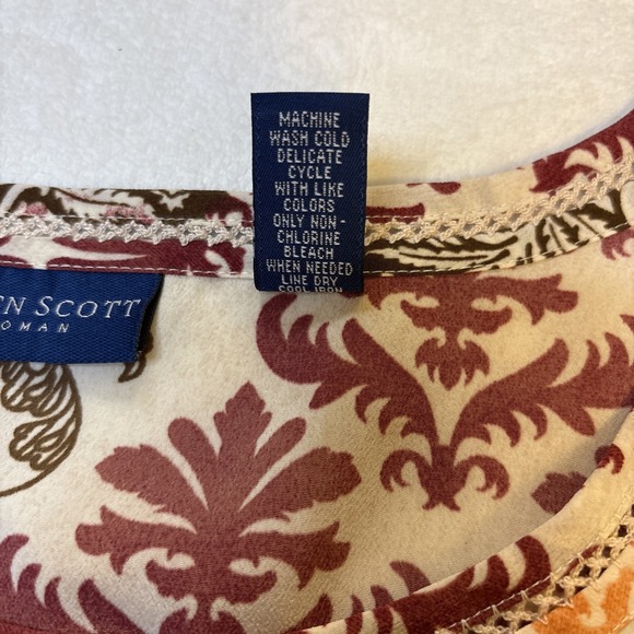 Vintage Karen Scott 3X Sleeveless Damask Blouse Black Burgundy Yellow Cream - Picture 6 of 7